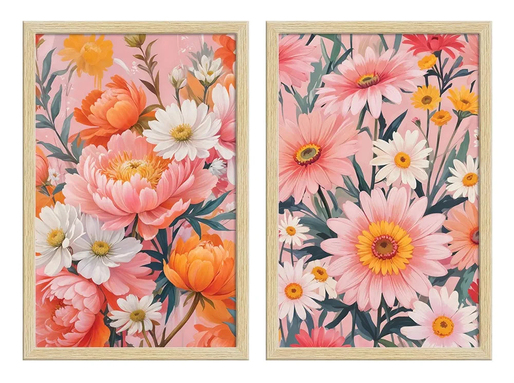 ArtX Paper Floral Art Paintings with Frame Flowers - 01 Set of 2