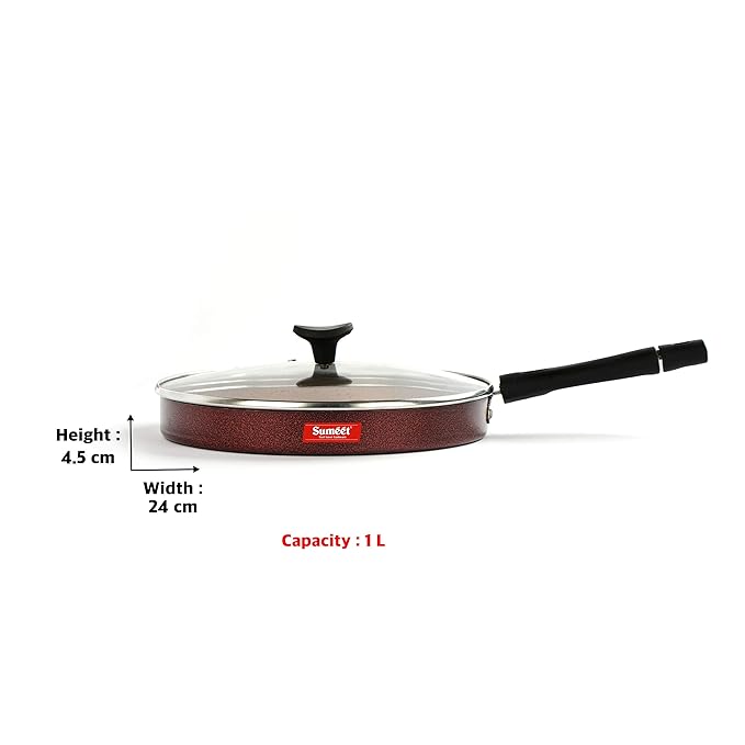 Sumeet Aluminium Nonstick Pizza Pan with Glass Lid (24cm Peach)