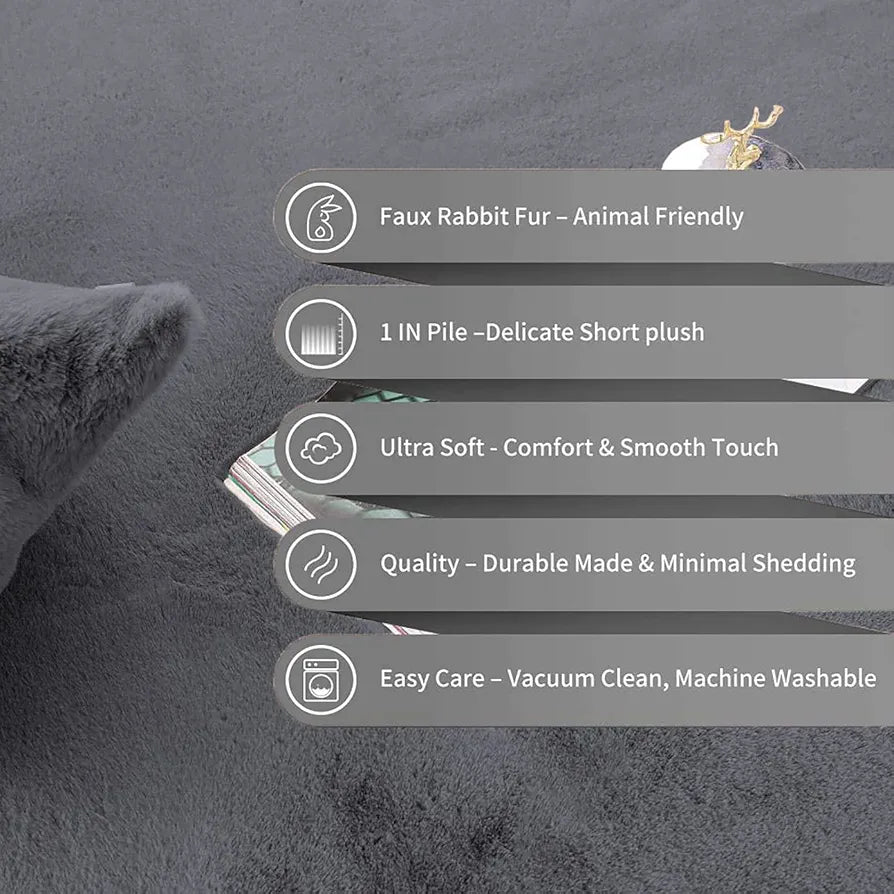 Luxe Home International Ruffle Bath Mat Rabbit Fur 1000 GSM Bathroom Door Rectangular Foot Mats Rug 60X90 Cm Colour Grey