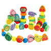 Trinkets & More Wood - 56 Piece Fruit Bead Game Stringing Beading Game 3+ Years Multi-coloured