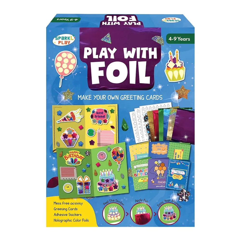 SparkLPlay Greeting Card Making Kit for Kids | DIY Craft Kit with 6 Cards, Foil Art & Stickers | Art & Craft Activity for Girls & Boys Ages 4-9 | Birthday Gift for Kids