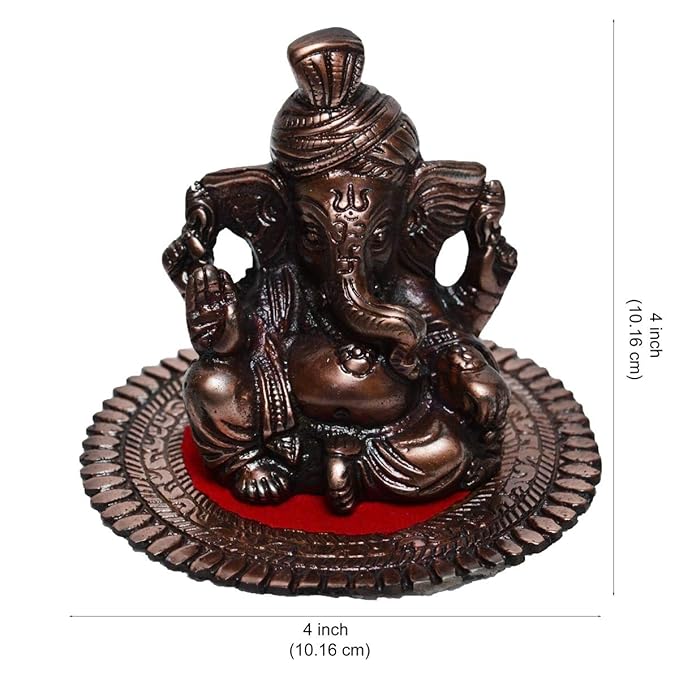 Ecraftindia Metal Pagdi Lord Ganesha on Round Base | Brown