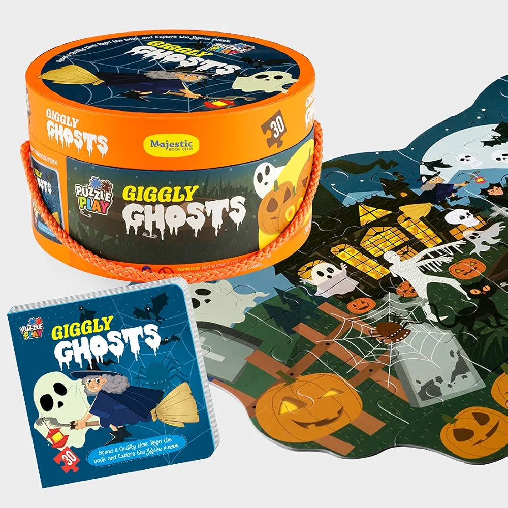The Book Tree Giggly Ghost Puzzle Box for Kids I 30 Jigsaw Puzzle Pieces & 1 Storybook I Spooky Funtime for Children Age 3+ I for Children by Majestic Book Club