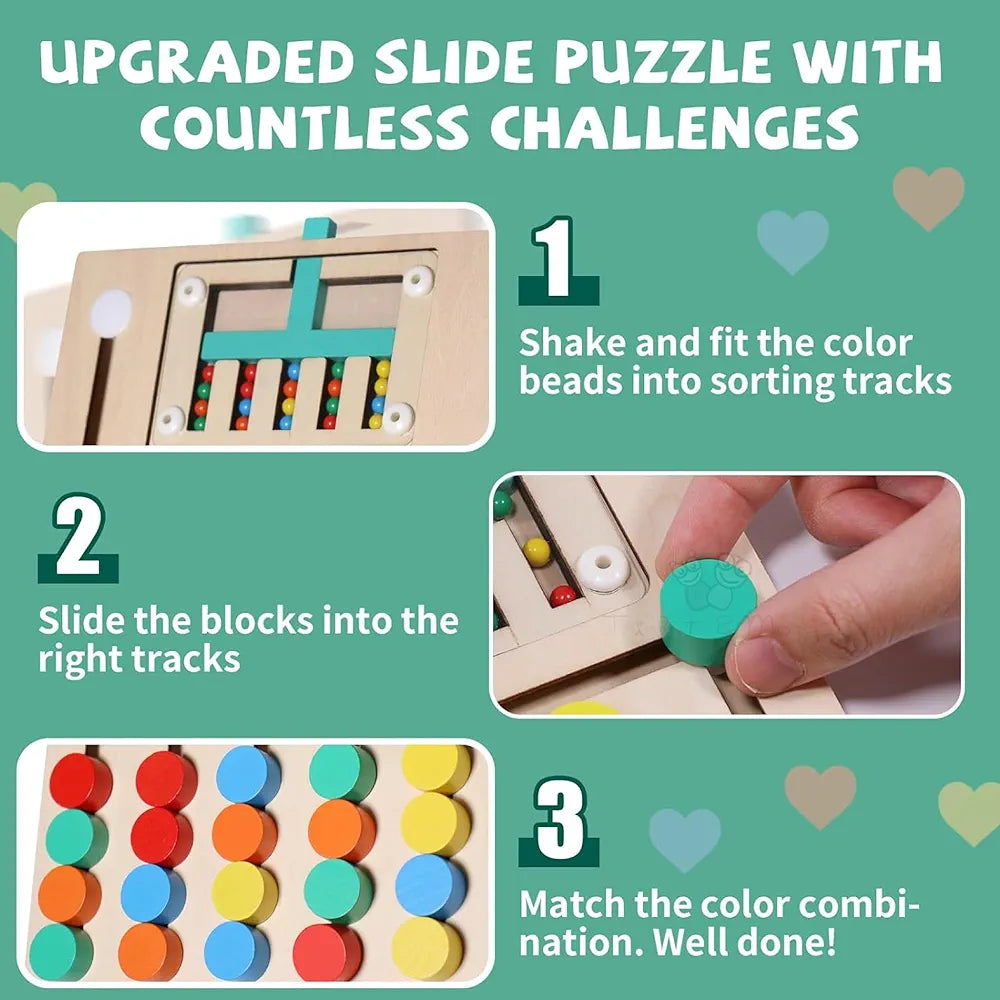 Trinkets & More Montessori Slide Puzzle Brain Teaser for Kids Ages 4-10 Boys Girls | Travel Games Road Trip Activities for Kids | Colour Matching Toys 