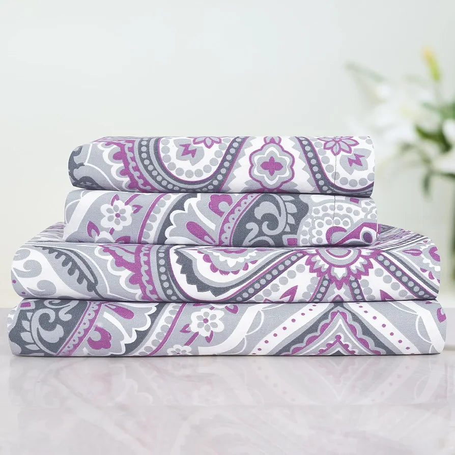 Cloth Fusion Glace Cotton Bed Sheet King Size Bed with 2 Pillow Covers 150 TC Floral Bedsheet Mauve Mandalas Colour