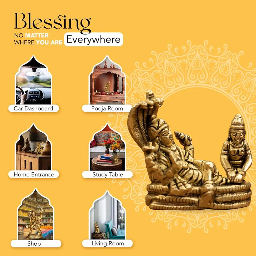Ekhasa Pure Brass Vishnu Laxmi Murti on Sheshnag Sarp