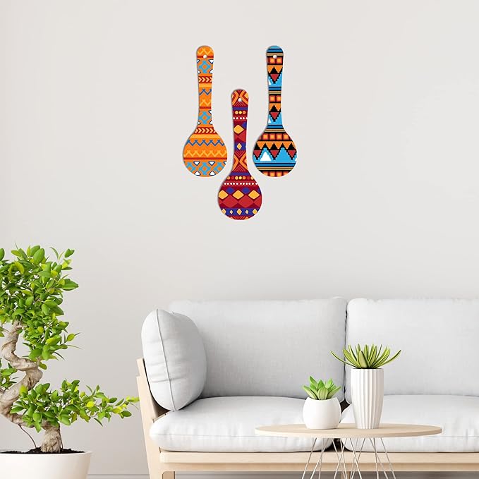 Artvibes African Pattern Wooden Wall Hanger for Home | Set of 3