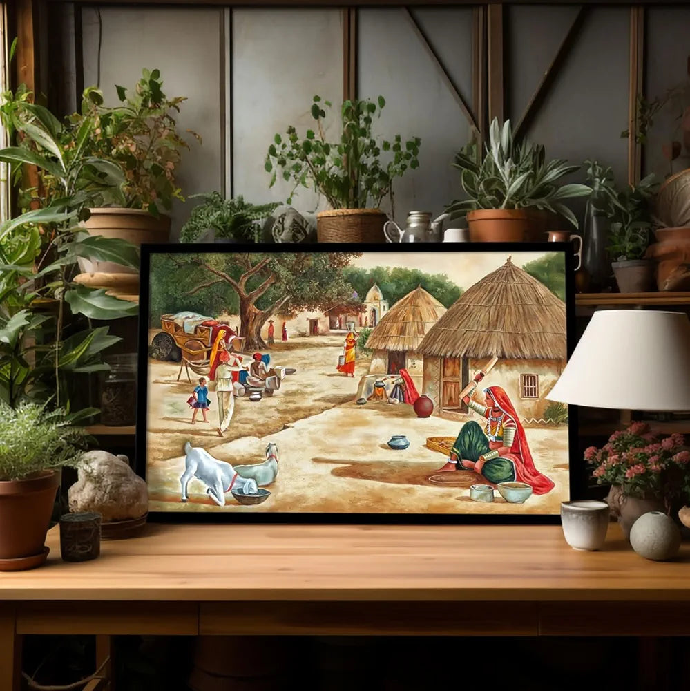 ArtX Paper Village Scene Painting Vastu Multicolor Nature
