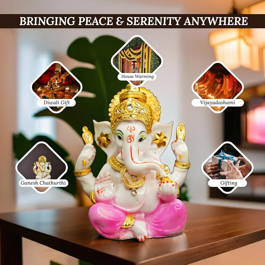 Ekhasa Handpainted Ganesha Idol Marble Dust Ganesh Murti  Jewellery Embellished