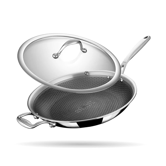 Stahl Artisan Hybrid Triply Frying Pan With Lid | Fry Pan Induction Base | Frying Pan Non Stick | Stainless Steel | 2.3 L | 28 Cm