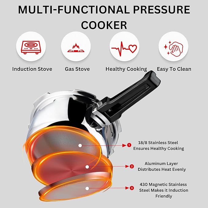 Vinod Platinum Triply Stainless Steel Outer Lid Pressure Cooker 5 Litres