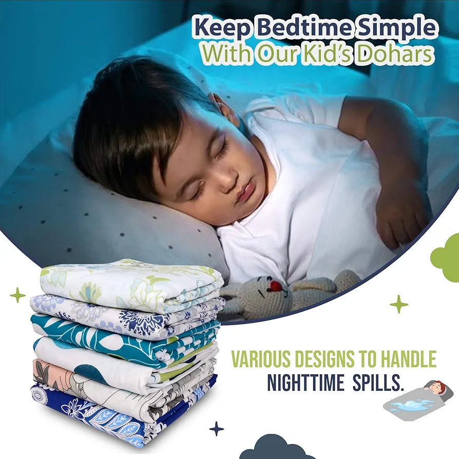 Divine Casa Floret 100% Cotton Single Kids Dohar 120 GSM Soft & Lightweight Throw Blanket Colour Green Blue