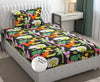 Fresh From Loom Glace Cotton Elastic Fitted Bed Sheet with 1 Pillow Cover Cartoon Printed Bedsheet Black Animal 300 TC Multicolor