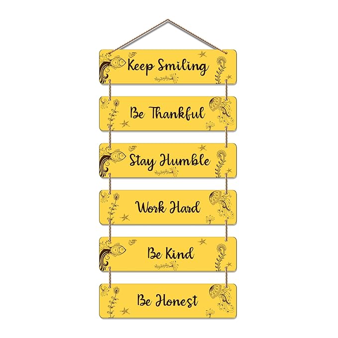 Artvibes Quotes Decorative Wall Hanging Ornaments Mdf Wooden Art Decoration Item for Home Decor | Set of 6