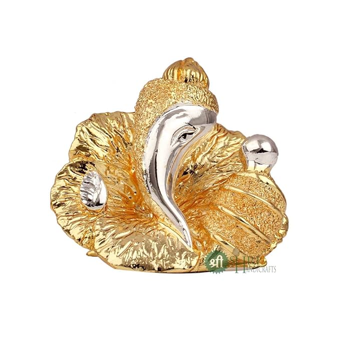 Indicast Lord Ganesha Idol Gold & Silver Plated Murti for Good Luck & Success Living Room Home and Office Decor & Gifts