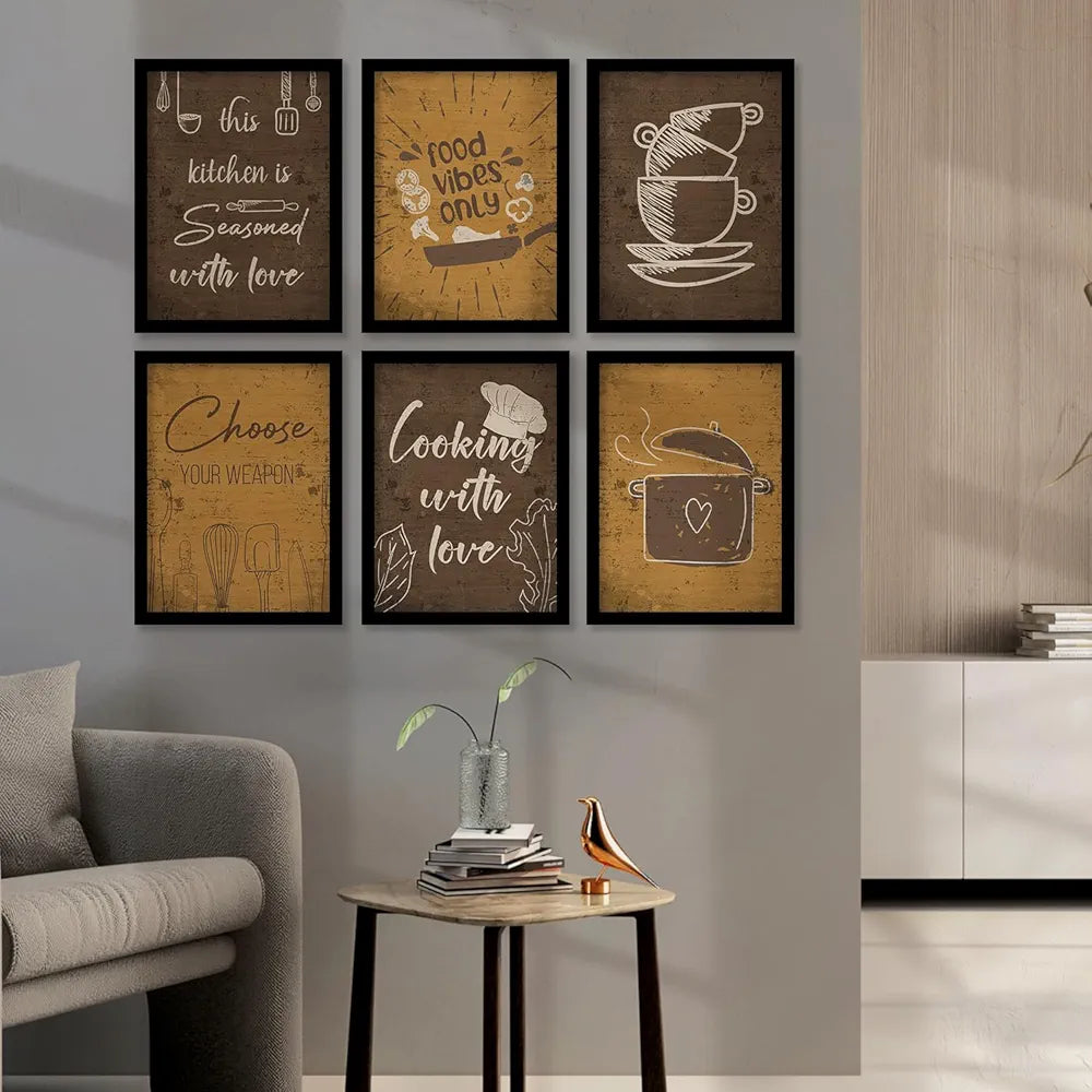 Kotart Food Vibese Only Restaurant Quotes Posters with Frame for Kitchen Wall Decoration