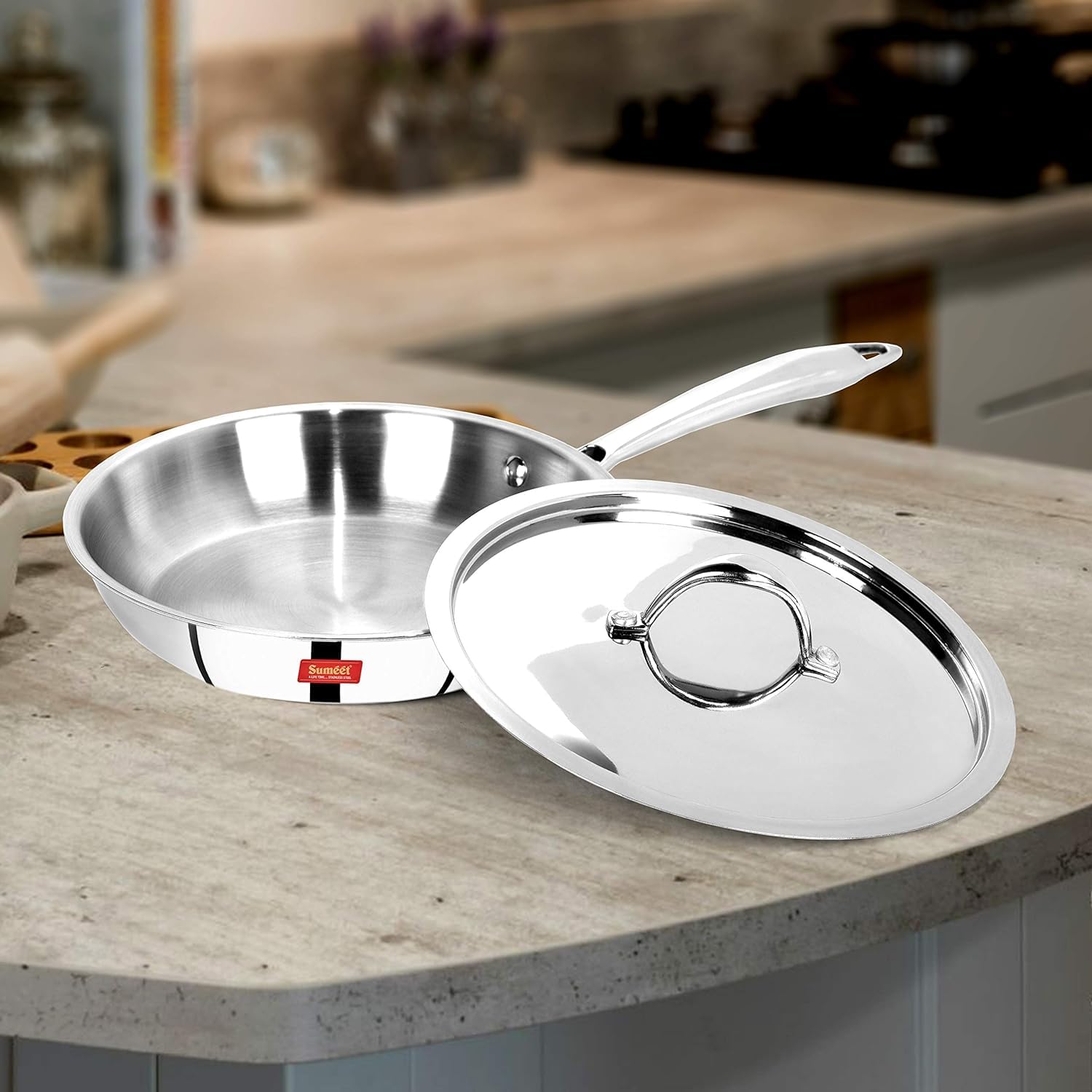 Sumeet Cook Smart TriPly Steel-Aluminium Steel 3 Layers Fry Pan with Lid 1.4 Ltr 22Cm