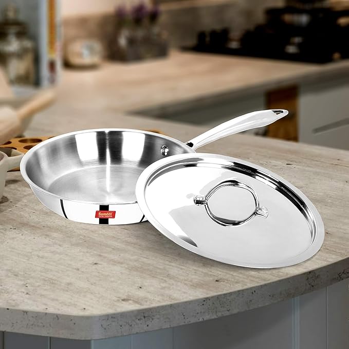 Sumeet Cook Smart TriPly SAS Steel Aluminium Steel 3 Layers Fry Pan with Lid 1 LTR - 20Cm