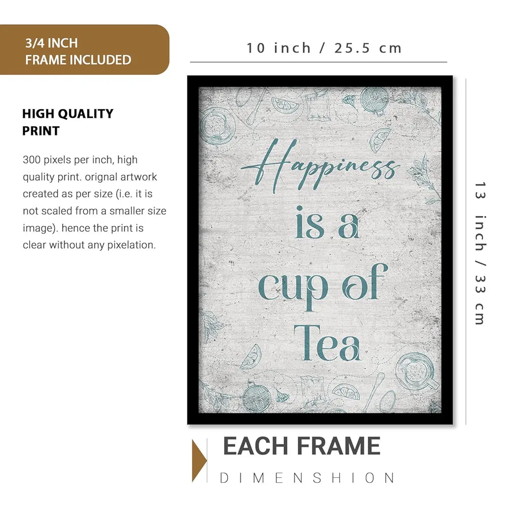 Kotart Wood Happiness Is A Cup Of Tea Restaurant Quotes Posters With Frame For Kitchen