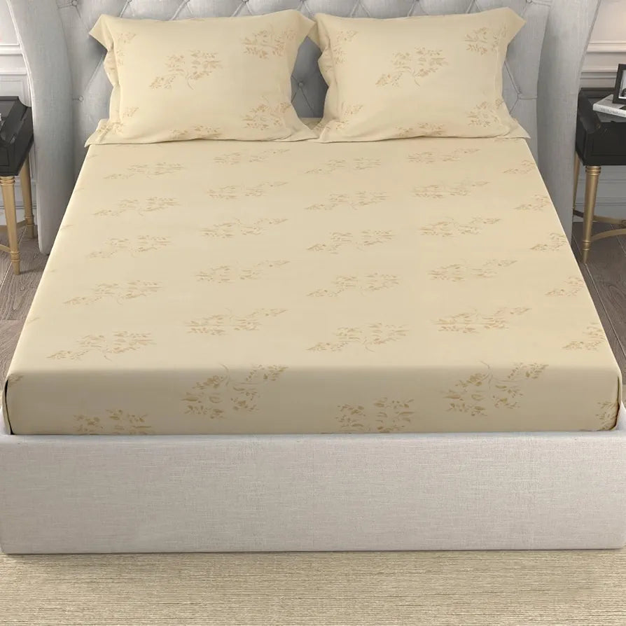 Cloth Fusion Glace Cotton Bed Sheet King Size Bed with 2 Pillow Covers 150 TC Floral Bedsheet Amber Elegance