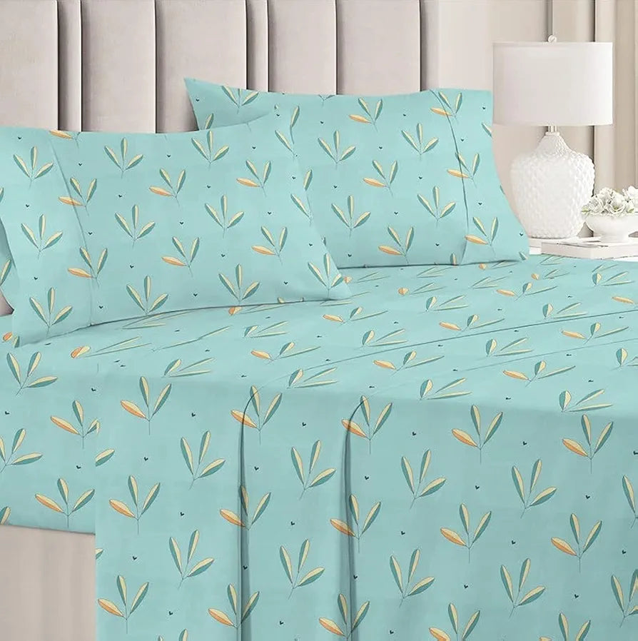 BSB HOME Premium Double Bedsheet with 2 Pillow Covers 160 TC Supersoft Microfiber 3 Pcs Set Light Green and Aqua