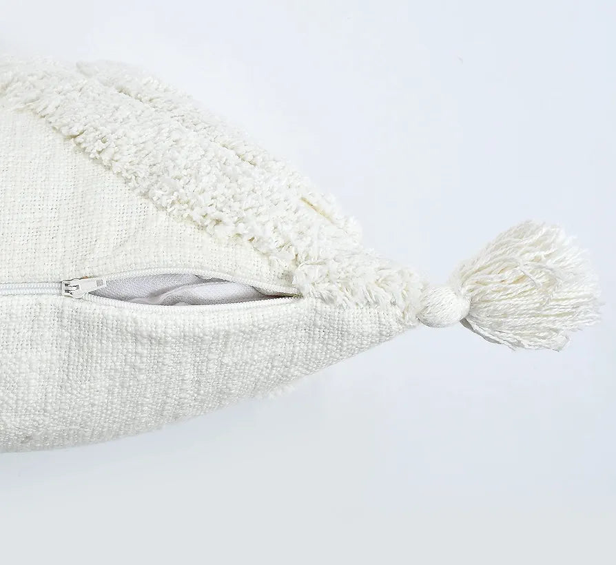 Homadorn Luxury Cotton Handmade Decorative Boho Throw Tufted Pillow Covers White
