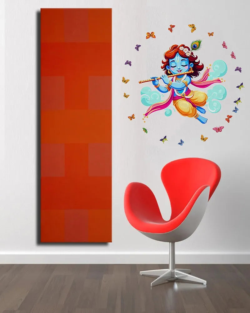 Rng Graphics Pvc Vinyl Little Krishna Wall Sticker With Butterflies Multicolor 55 Cm X 55cm DW-139L