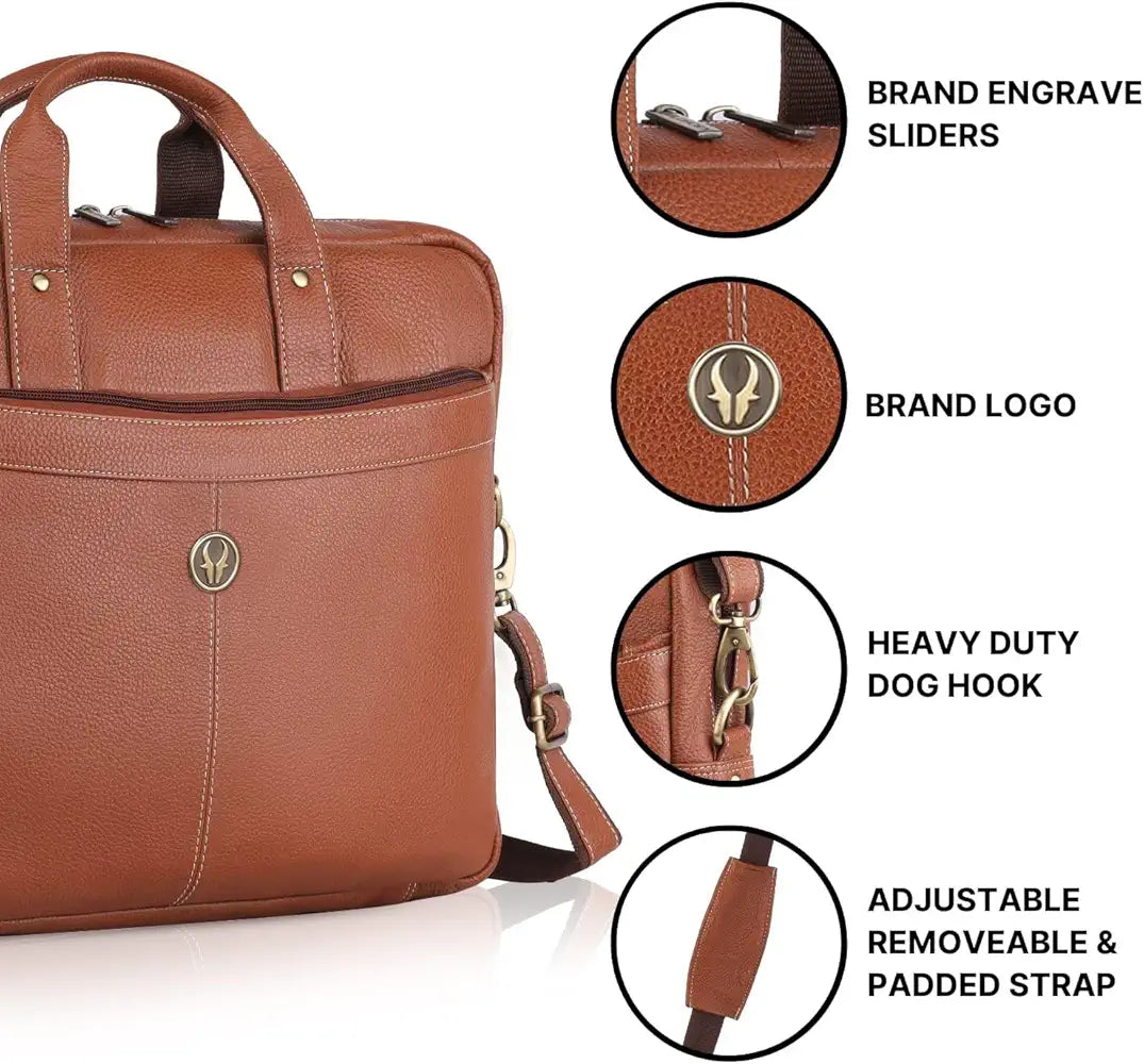 WildHorn Leather 15 inch Laptop Messenger Bag for Men I Padded Laptop Compartment with Adjustable Strap I Extra Zip Compartments I DIMENSION : L-16 inch W-3.2 inch H-13 inch