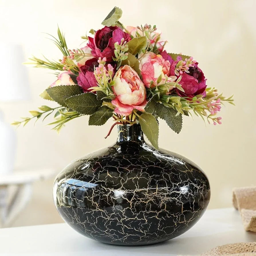 Behoma Metal Flower Vase Crackle Finish Wide Vase Flowers not Included