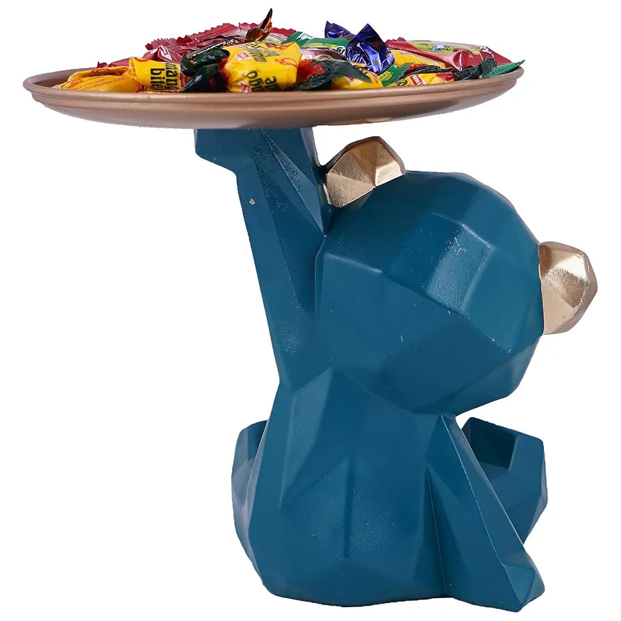 Zart Resin Cool Dog Showpiece With Plate Home Decor Showpiece Blue Dog Sitt