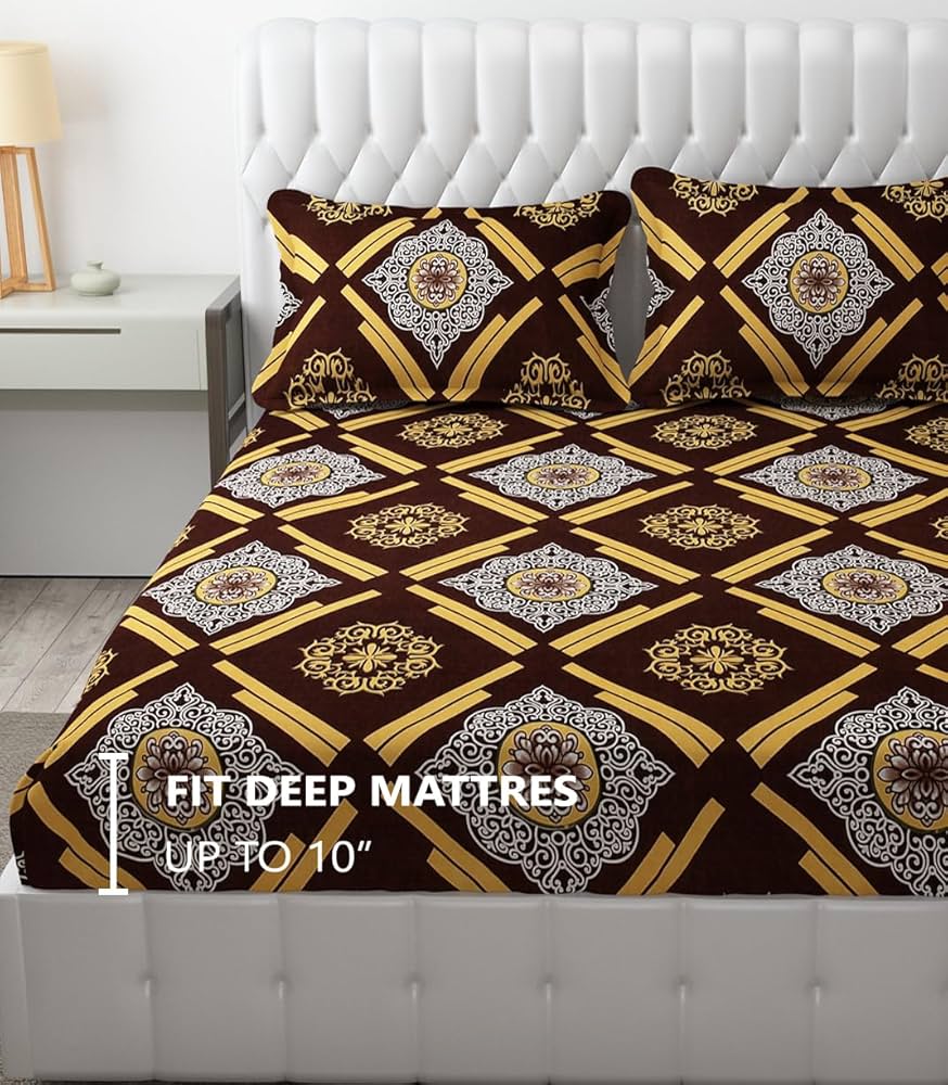 Fresh From Loom Elastic Fitted Floral Bed Sheets King Size Bed With Two Pillow Cover Soft Microfiber Bed Covers 144 Tc Dark Brown