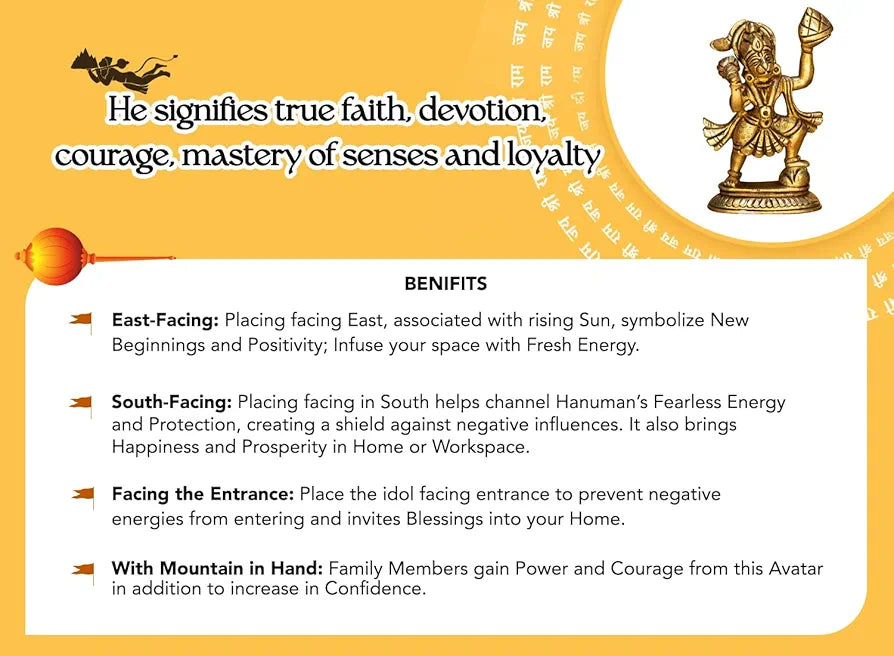 Ekhasa Pure Brass Hanuman Ji Murti Golden Hanuman Ji