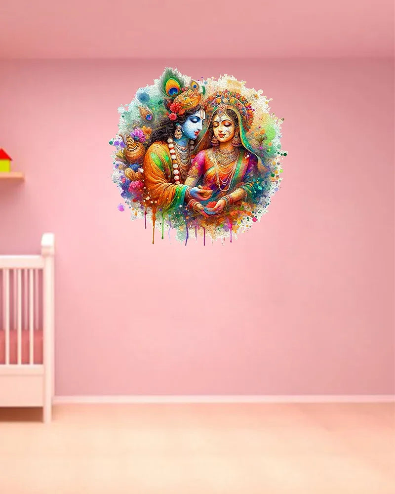 Rng Graphics Pvc Vinyl Krishna Wall Sticker Radha Krishna Wall Stickers Multicolor 48cm X 48cm DW-136L