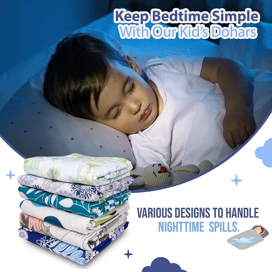 Divine Casa Floret 100% Cotton Single Kids Dohar 120 GSM Soft & Lightweight Throw Blanket Colour Dazzling Blue