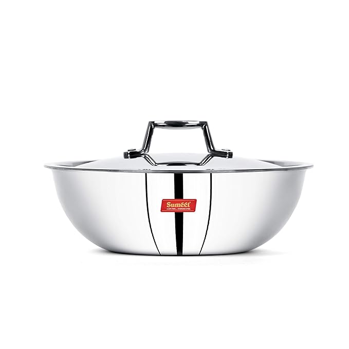 Sumeet Cook Smart Tri-Ply SAS Steel Aluminium Steel| 3 Layers Tasra with Lid (1.5 L| 22 cm)