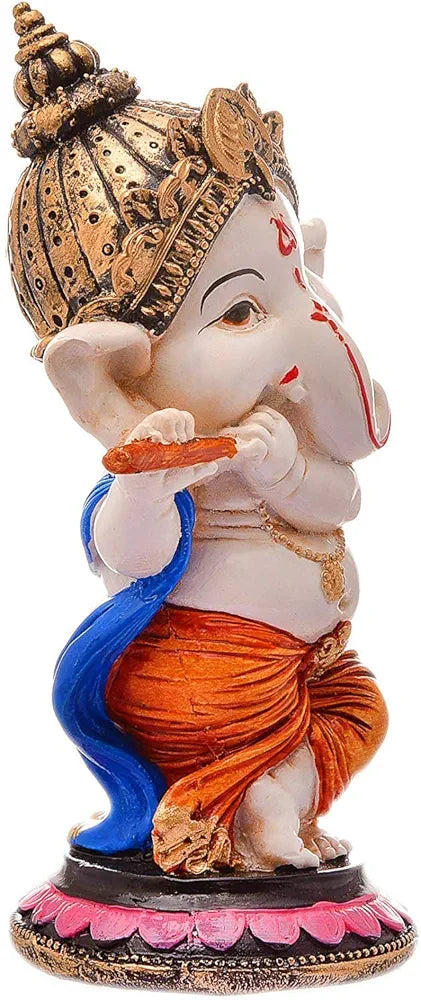 Jaipur Ace Baby Lord Ganesha Idol Playing Flute Hindu God Shri Ganesh Showpiece Size- 6x6x15 Cm Flute Ganesha
