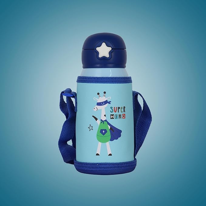 Femora Super Hero Thermosteel Double Wall Vacuum Kids Water Bottle with Bag - 380 gms