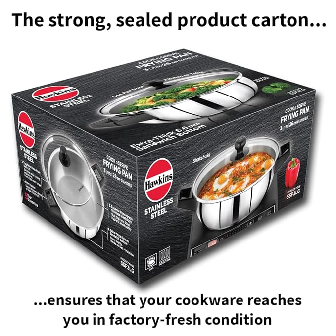 Hawkins 3 Litre Cook n Serve Frying Pan Stainless Steel Fry Pan with Glass Lid