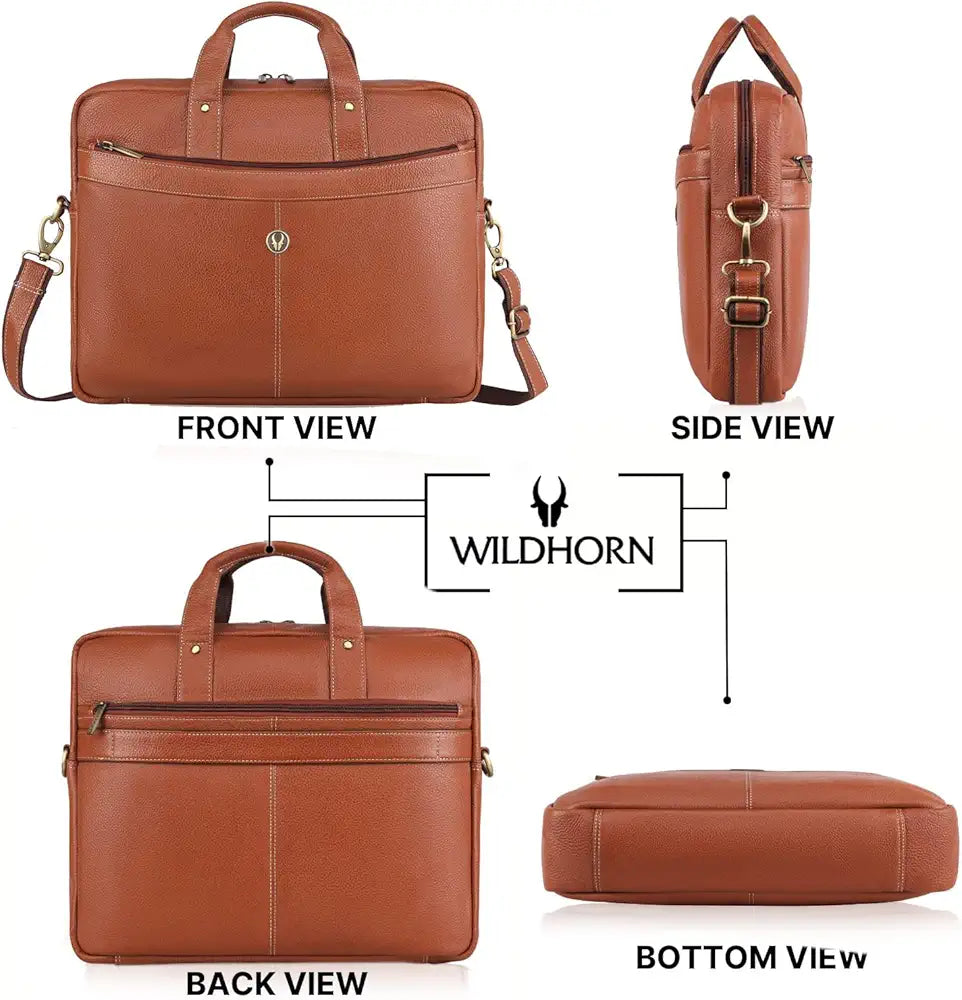 WildHorn Leather 15 inch Laptop Messenger Bag for Men I Padded Laptop Compartment with Adjustable Strap I Extra Zip Compartments I DIMENSION : L-16 inch W-3.2 inch H-13 inch
