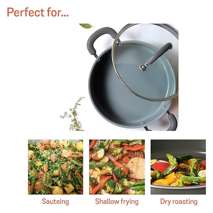 Meyer Anzen Healthy Ceramic Coated Sauteuse with Glass Lid Cookware 24 cm Grey