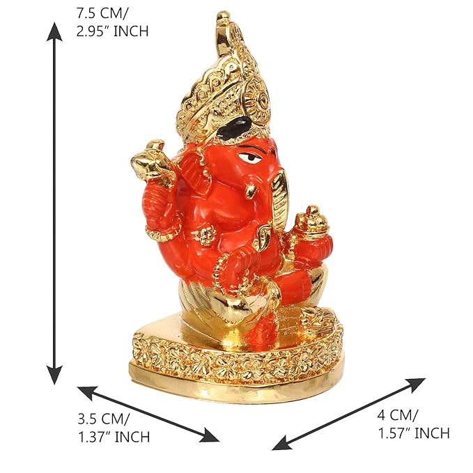 Ecraftindia Gold Plated Orange Siddhivinayaka Ganesha Decorative Showpiece