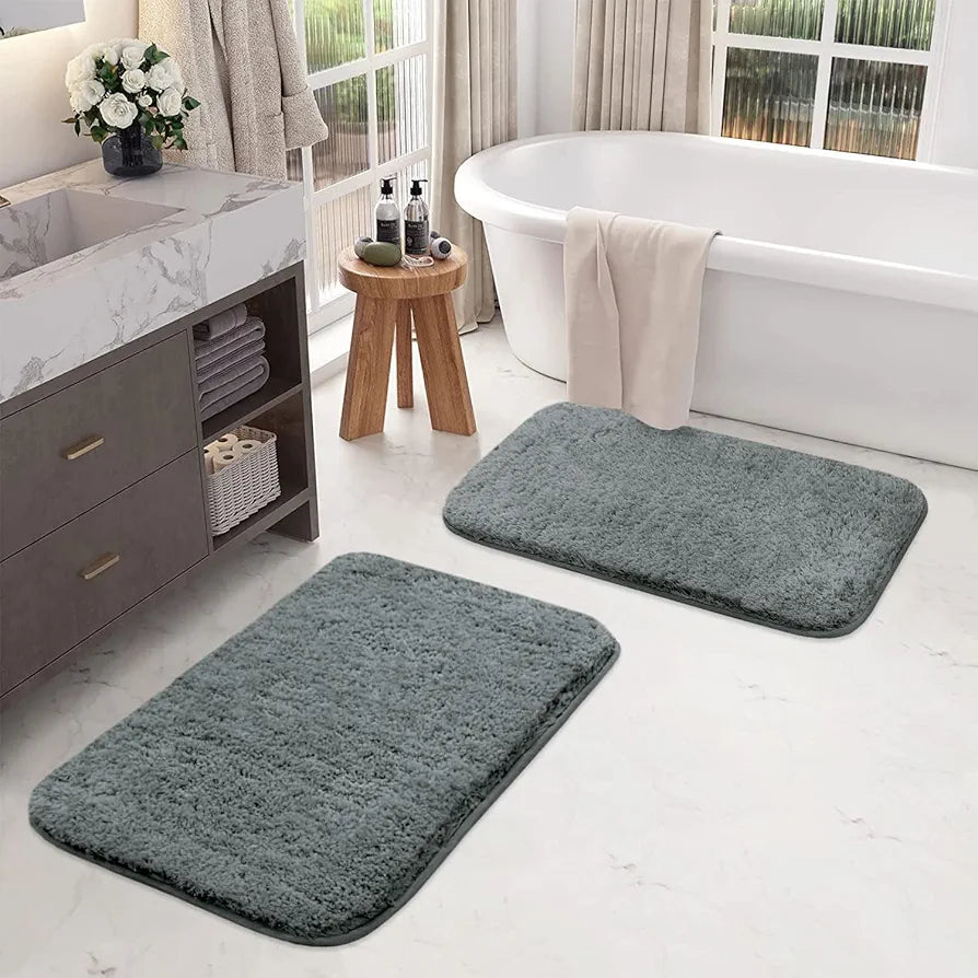 Luxe Home Bath Mat Super Soft Ultra Absorbent Mat Colour Grey (Pack of 2)