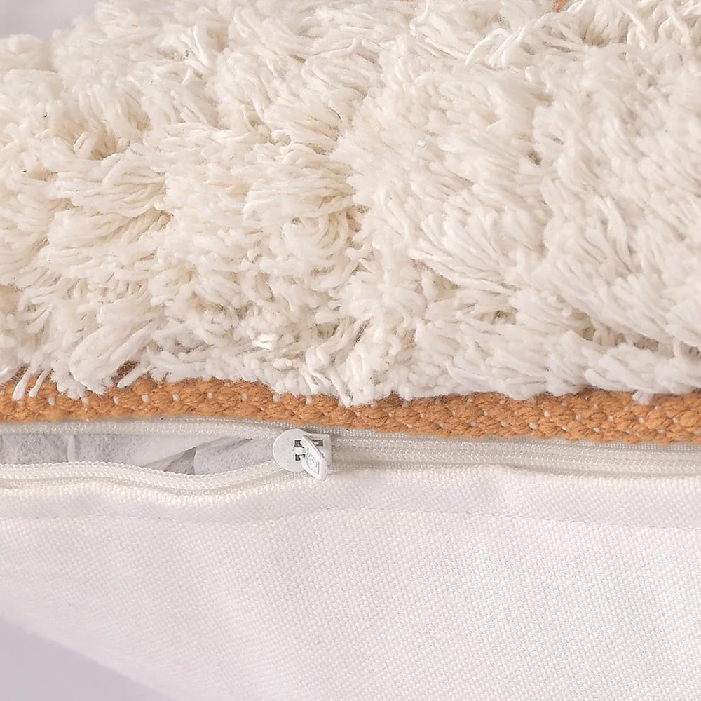 Sashaa World Boho Chic Chunky Cotton Handwoven Cushion Cover Colour Yellow Ivory