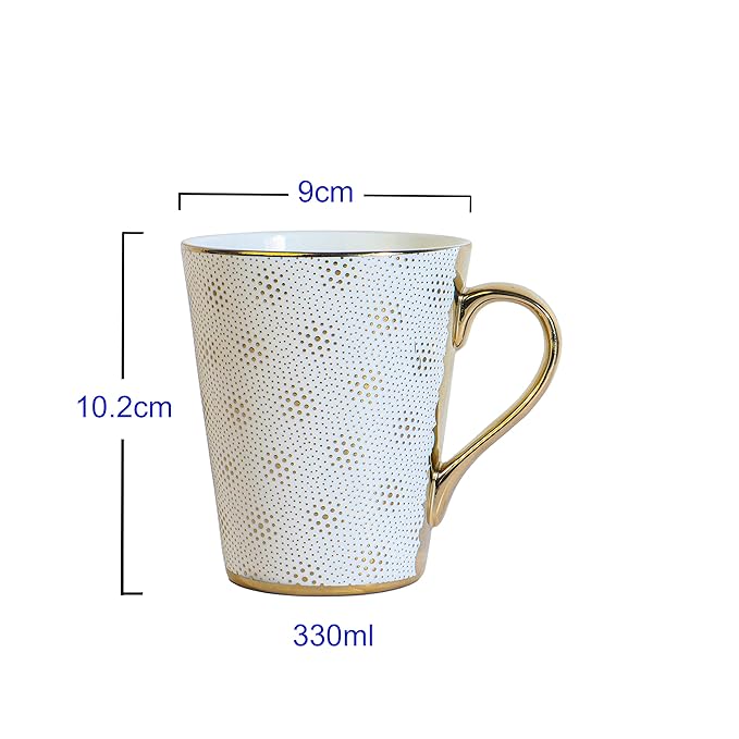 Femora Ceramic White-golden Coffee Mugs, Tea Mugs, Ceramic Tea Cups | 330 Ml | 1 Piece Set | Not Microwave Safe