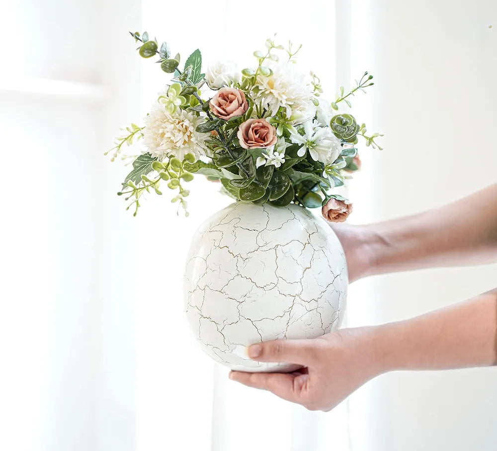 Behoma Metal Ball Vase for Home Decor Off-White Crackled Medium Flowers not Included