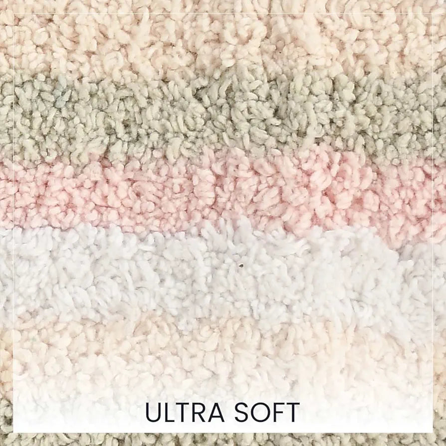 Sashaa World Striped Anti-skid Bathmat & Contour Set Colour Peach White & Grey