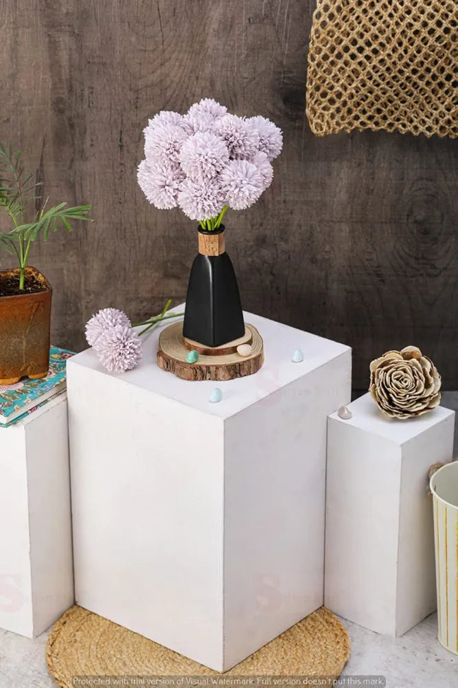 Artificial Chrysanthemum Ball Flowers Fabric Sticks Bouquet Silver Mauve