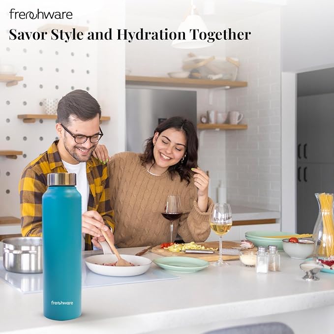 Frenchware Water Bottle 1 Litre, Stainless Steel, Premium SS 304 | Aqua Blue | Easy-to-Clean