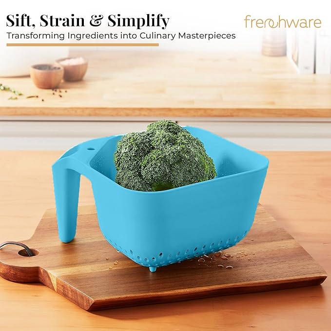 Frenchware 1 Unit Plastic Colander With Handles, Premium-grade Plastic, 100% Food Safe | Dishwasher Safe | Turquoise