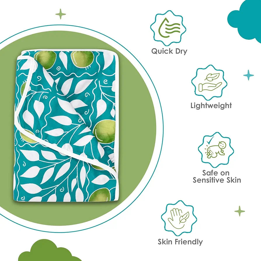 Divine Casa 100% Cotton Toddler Baby Blanket for for 0-4 Years Skin Friendly Swaddle Dohar for Girls and Boys Colour Turquoise and Green